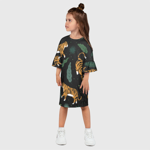 Детское платье 3D с принтом Тропический тигр, фото на моделе #1
