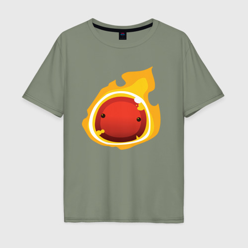 Мужская футболка хлопок Oversize с принтом Огненный слайм-мини версия, вид спереди #2
