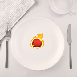 Набор: тарелка кружка с принтом Огненный слайм-мини версия для любого человека, вид спереди №4. Цвет основы: белый