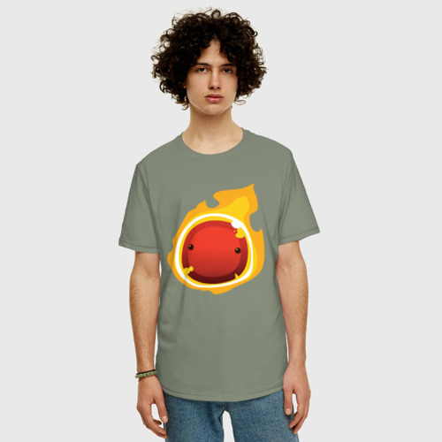Мужская футболка хлопок Oversize с принтом Огненный слайм-мини версия, фото на моделе #1