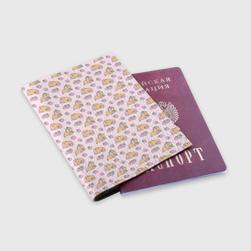 Обложка для паспорта матовая кожа Морские свинки с клубникой, цвет черный - фото 3
