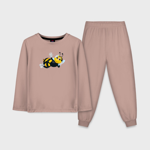 Детская пижама с лонгсливом хлопок Пчела, цвет пыльно-розовый