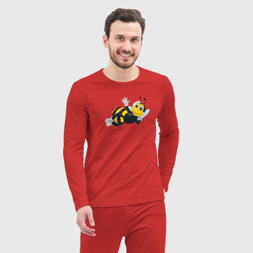 Мужская пижама с лонгсливом хлопок Пчела, цвет красный - фото 5