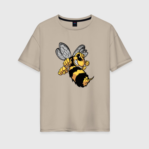 Женская футболка хлопок Oversize Злая Пчела, цвет миндальный