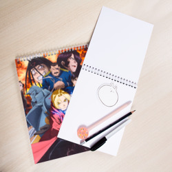 Скетчбук с принтом Fullmetal Alchemist Brotherhood для любого человека, вид спереди №2. Цвет основы: белый