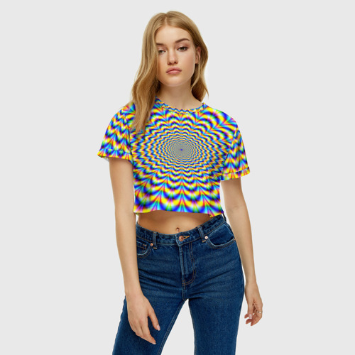 Женская футболка Crop-top 3D Пульсация, цвет 3D печать - фото 4