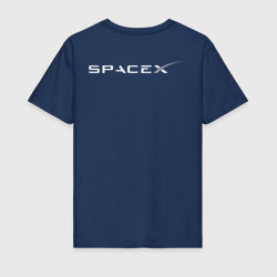 Футболка с принтом Spacex - Илон Маск на спине для женщины, вид сзади №1. Цвет основы: темно-синий