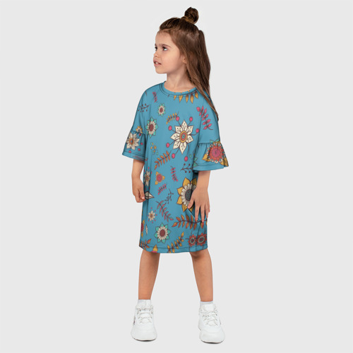 Детское платье 3D с принтом Цветочный рай узор, фото на моделе #1