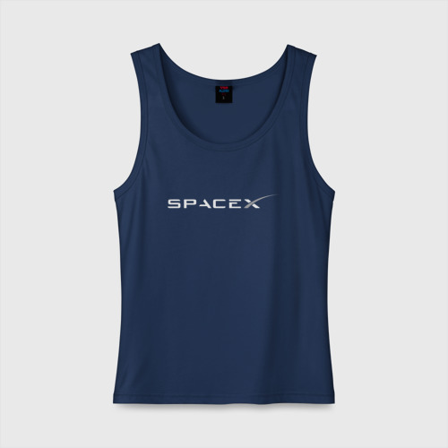 Женская майка хлопок Spacex - Илон Маск на спине, цвет темно-синий