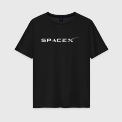 Женская футболка хлопок Oversize Spacex - Илон Маск на спине