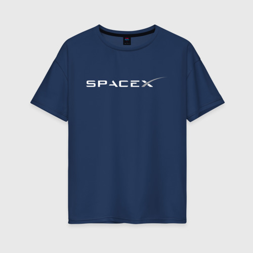 Женская футболка оверсайз из хлопка с принтом Spacex - Илон Маск на спине, вид спереди №1