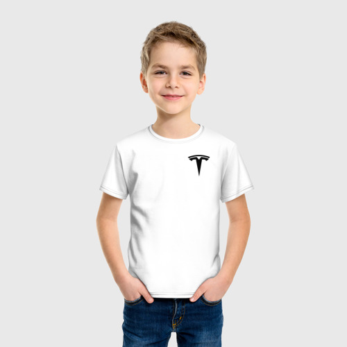 Детская футболка хлопок с принтом TESLA - ИЛОН МАСК (НА СПИНЕ), фото на моделе #1