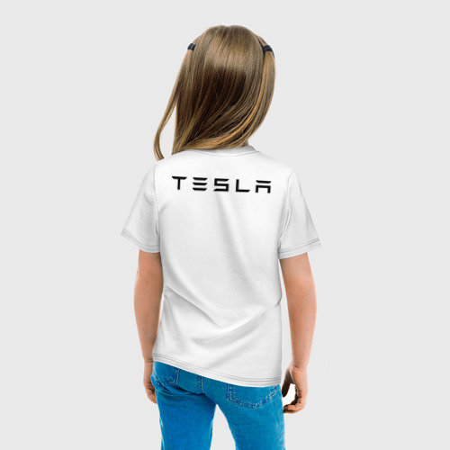 Детская футболка хлопок с принтом TESLA - ИЛОН МАСК (НА СПИНЕ), вид сзади #2