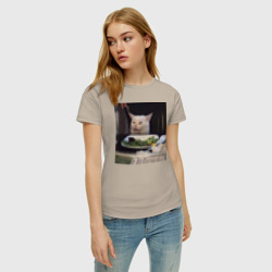 Женская футболка хлопок Мемная картинка с котом - фото 2