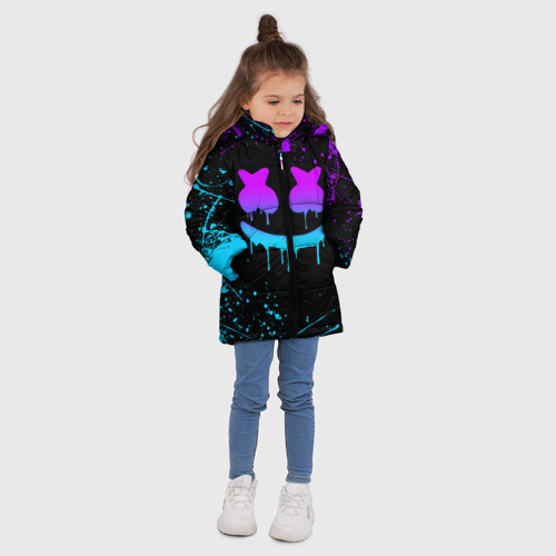 Зимняя куртка для девочек 3D Marshmello neon Маршмелло неон, цвет светло-серый - фото 5