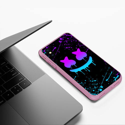 Чехол для iPhone XS Max матовый Marshmello neon Маршмелло неон, цвет розовый - фото 5