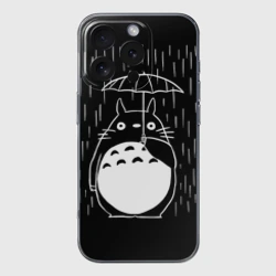 Чехол для iPhone 16 Pro силиконовый с защитой камеры Тоторо прячется от дождя