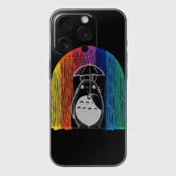 Чехол для iPhone 15 Pro Max силиконовый с защитой камеры My Neighbor Totoro радужный дождь