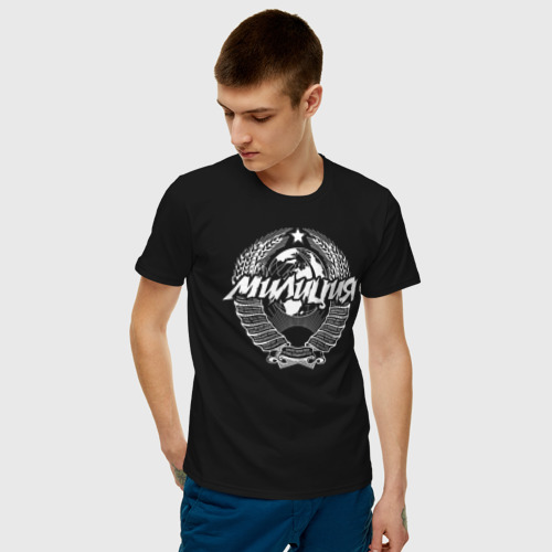 Мужская футболка хлопок Милиция СССР, цвет черный - фото 3