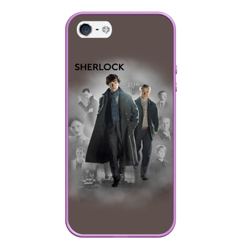 Чехол для iPhone 5/5S матовый Sherlock Шерлок, цвет сиреневый