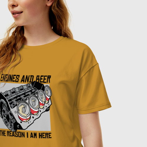 Женская футболка хлопок Oversize Инженер и пиво, цвет горчичный - фото 3