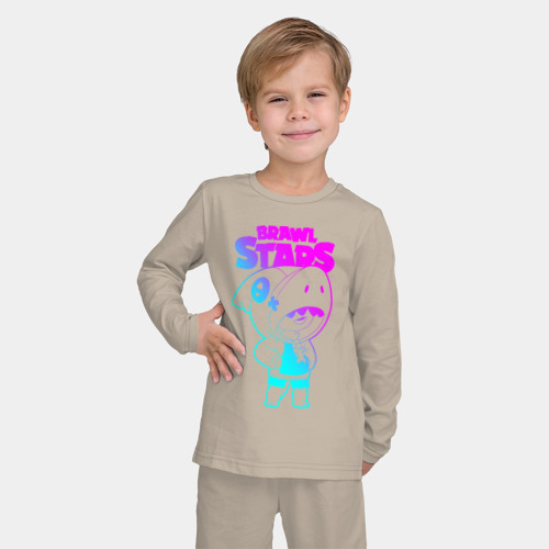 Детская пижама с лонгсливом хлопок Brawl Stars Leon, цвет миндальный - фото 3