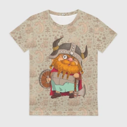 Женская футболка 3D Мультяшный викинг