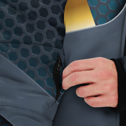 Куртка с принтом Mass Effect N7 Масс эффект Н7 для мужчины, вид на модели спереди №3. Цвет основы: черный