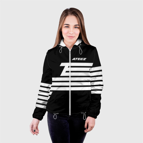Женская куртка 3D Стилизованный под черный флаг Ateez, цвет белый - фото 3