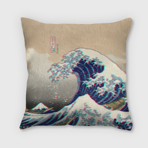 Подушка 3D Kanagawa Wave Glitch Art - фото 2