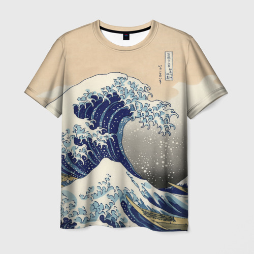 Мужская футболка с принтом Kanagawa Wave Art, вид спереди №1