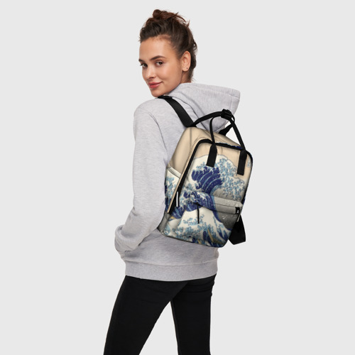 Женский рюкзак 3D с принтом Kanagawa Wave Art, вид сбоку #3