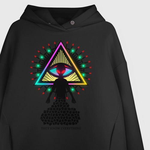 Женское худи Oversize хлопок Neon alien.The all-seeing eye, цвет черный - фото 3