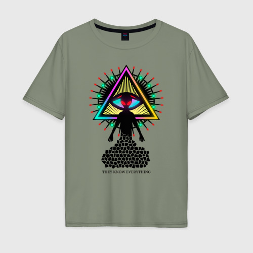 Мужская футболка хлопок Oversize Neon alien.The all-seeing eye, цвет авокадо