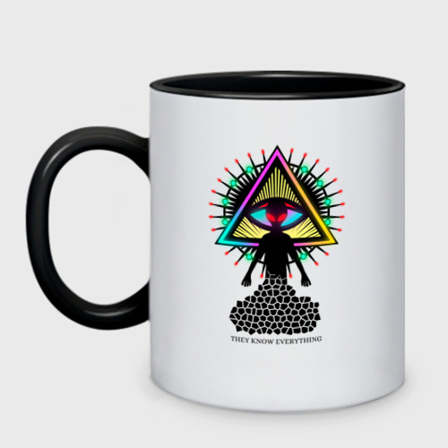 Кружка двухцветная Neon alien.The all-seeing eye, цвет белый + черный