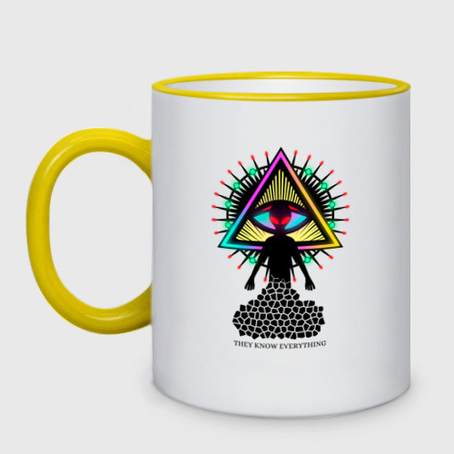 Кружка двухцветная Neon alien.The all-seeing eye, цвет Кант желтый