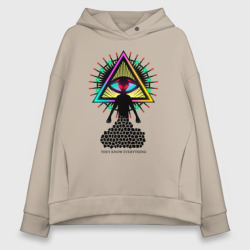 Женское худи Oversize хлопок Neon alien - the all-seeing eye