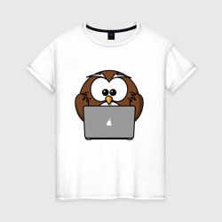 Женская футболка хлопок Сова с ноутбуком