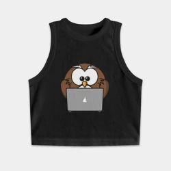 Женская укороченная майка-топ хлопок Сова с ноутбуком