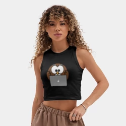 Женская укороченная майка-топ хлопок Сова с ноутбуком - фото 2