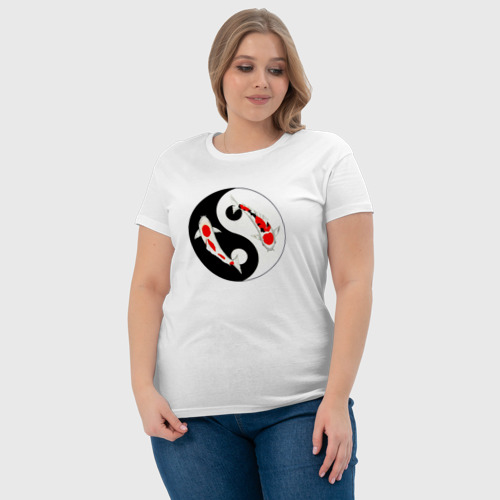 Женская футболка хлопок Карп Кои (Ин-Янь), цвет белый - фото 6