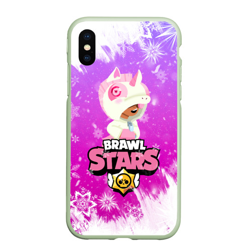 Чехол для iPhone XS Max матовый Brawl Stars Leon Unicorn, цвет салатовый