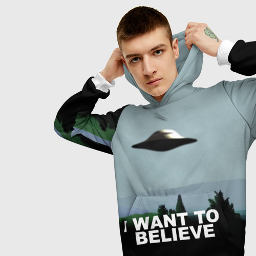 Мужская толстовка 3D I want to believe, цвет белый - фото 5