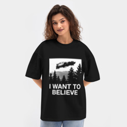 Женская футболка Oversize хлопок texturе I want to believe - DeLorean DMC-12 летающий - фото 2