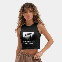 Женская укороченная майка-топ хлопок I want to believe - DeLorean DMC-12 летающий - фото 2