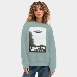 Женский свитшот oversize без начеса хлопок I want to believe - фото 2