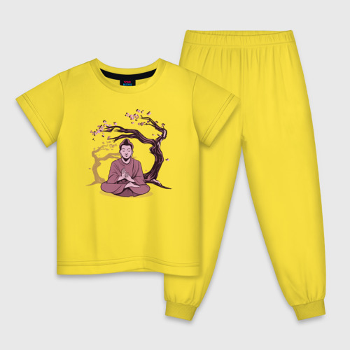Детская пижама хлопок Будда Сакура, цвет желтый