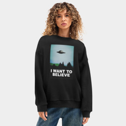 Женский свитшот oversize без начеса хлопок I want to believe хочу верить - фото 2