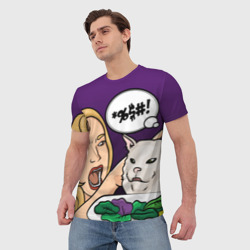 Мужская футболка 3D Woman yelling at a cat - фото 2