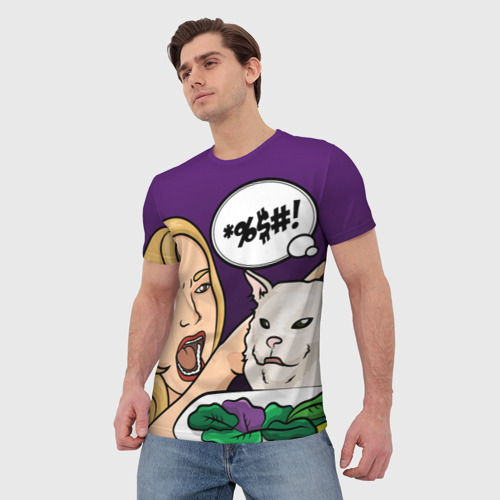 Мужская футболка 3D Woman yelling at a cat, цвет 3D печать - фото 3